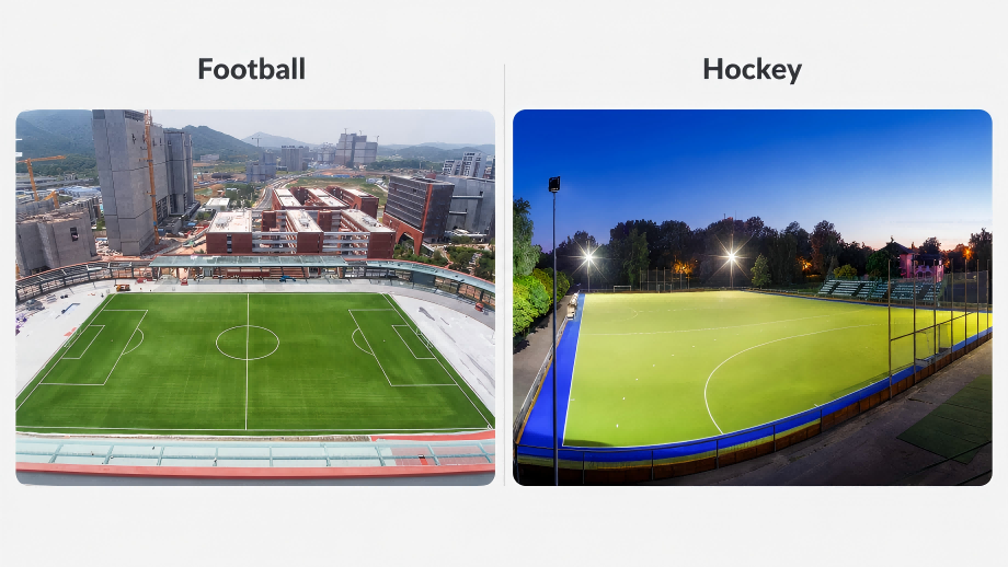 Soluciones de césped artificial diseñadas para diferentes aplicaciones deportivas.